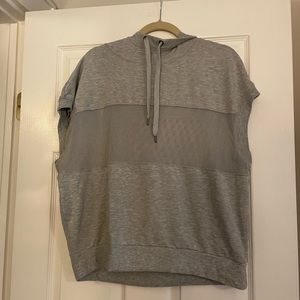 Yogalicious Sleeveless Hoodie Tank with Mesh Panel in Grey
